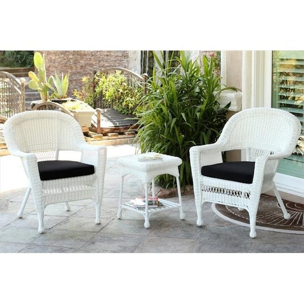 Jeco W00206_2-CES017 3 Piece White Wicker Chair And End Table Set With Black Chair Cushion W00206_2-CES017 - main